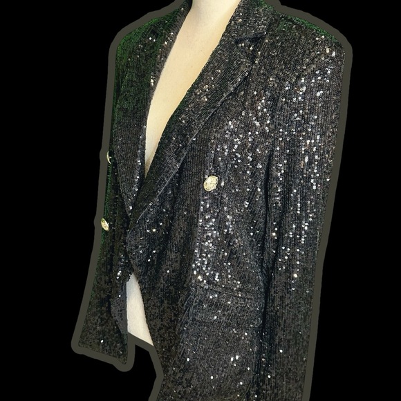 NWT Alexia Admor ‘Abbi’ Shimmering Sequined Blazer in Black Size 8 - Picture 7 of 16
